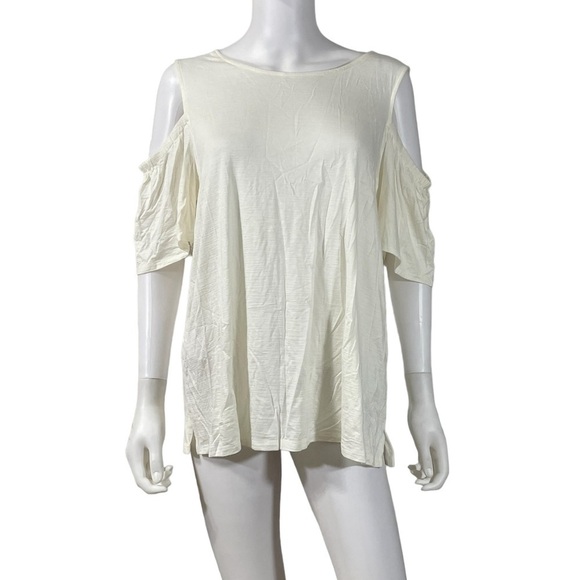 Gibson Ivory Cold Shoulder Short Sleeve Blouse Top - Picture 1 of 5